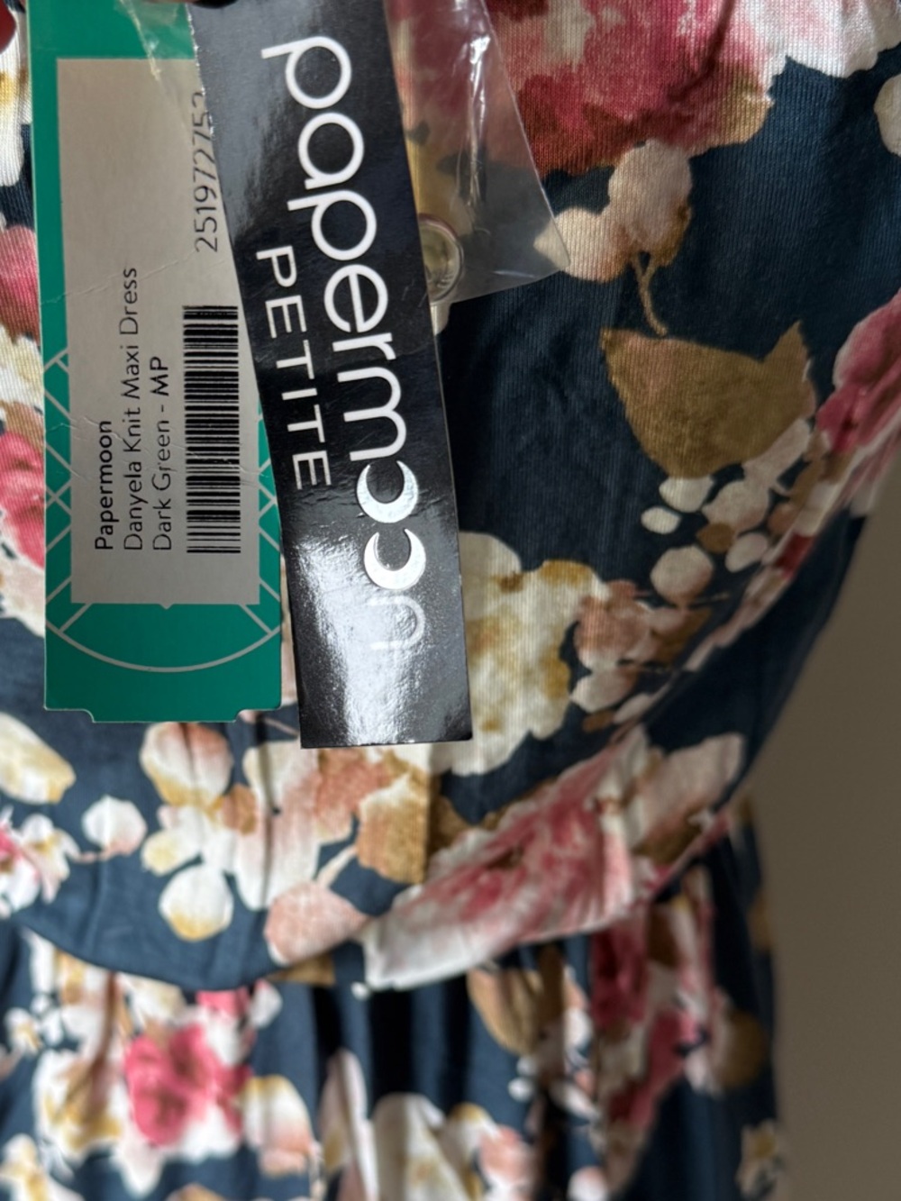 Papermoon Teal Maxi Dress with Pink & Cream Floral Print - Picture 5 of 5